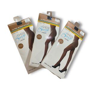 Lot Of 3 Sheer Breeze By Gildan Pantyhose Queen Size Black 100% Nylon New